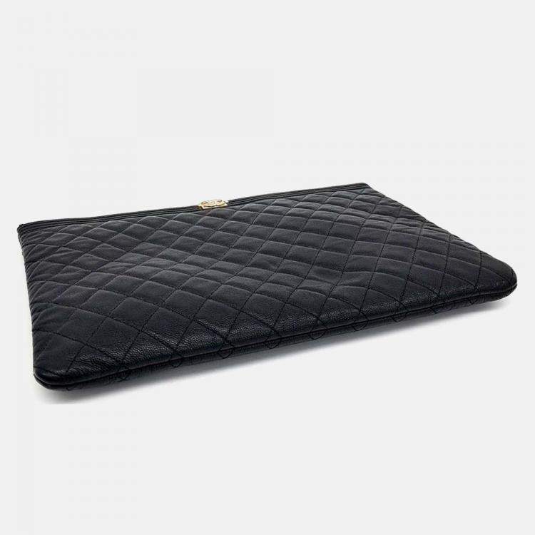 Pre Owned Chanel Boy Black Caviar Leather Large Clutch