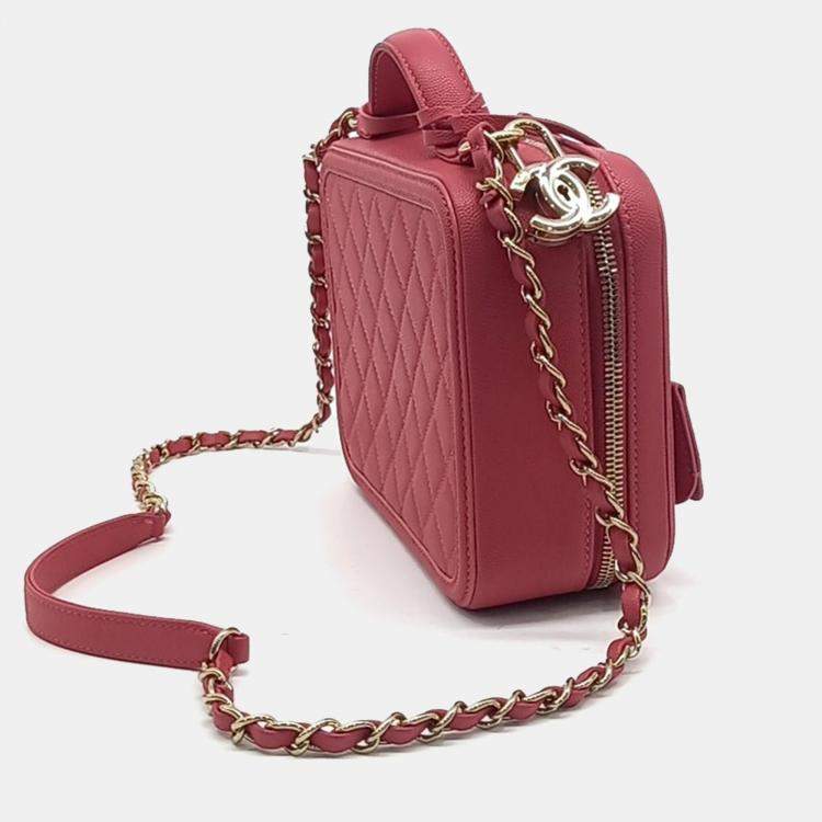 Pre Owned Chanel Pink Leather Cosmetic Tote and Shoulder Bag