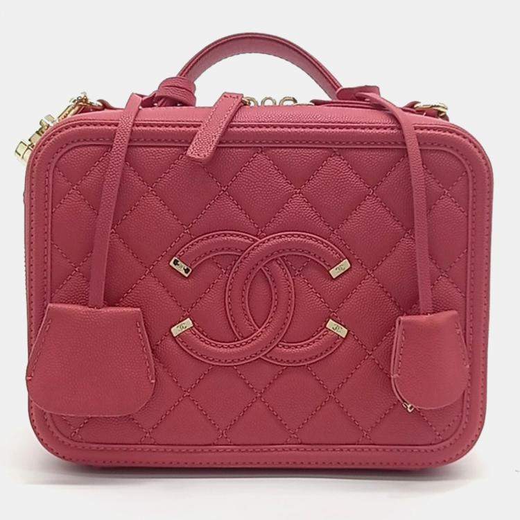 Pre Owned Chanel Pink Leather Cosmetic Tote and Shoulder Bag