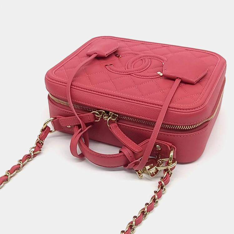 Pre Owned Chanel Pink Leather Cosmetic Tote and Shoulder Bag