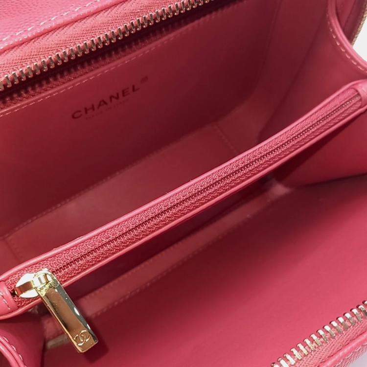 Pre Owned Chanel Pink Leather Cosmetic Tote and Shoulder Bag