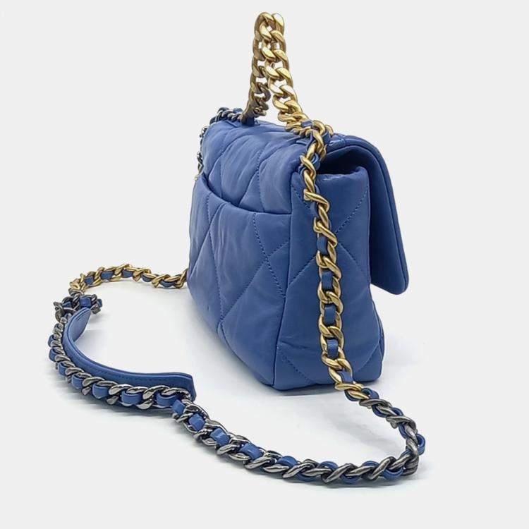 Pre Owned Chanel Blue Leather Chanel 19 Flap Bag Small