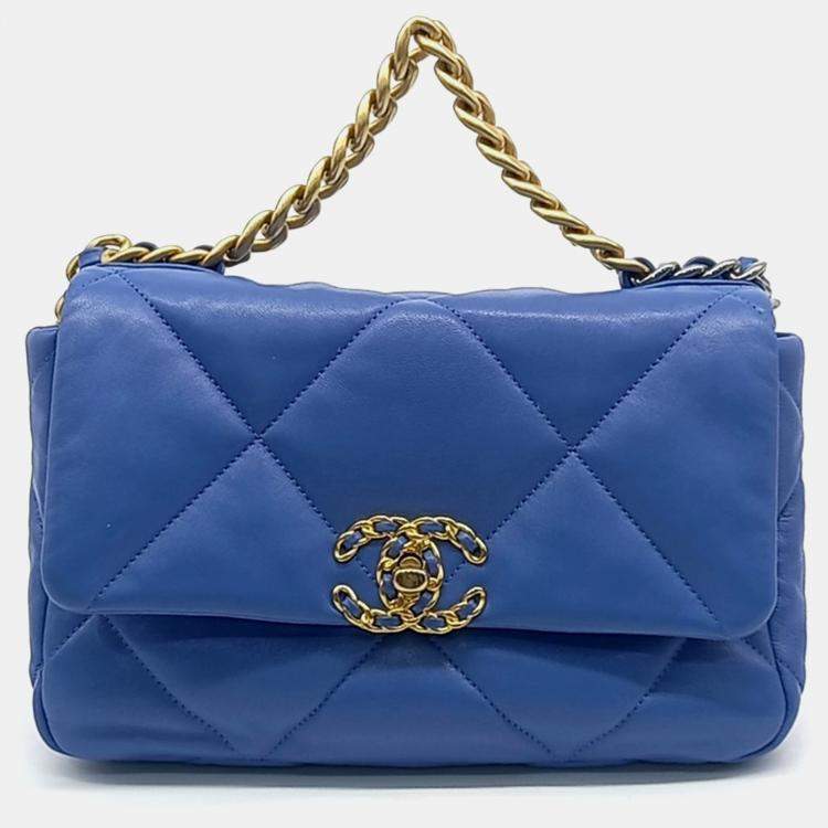 Pre Owned Chanel Blue Leather Chanel 19 Flap Bag Small