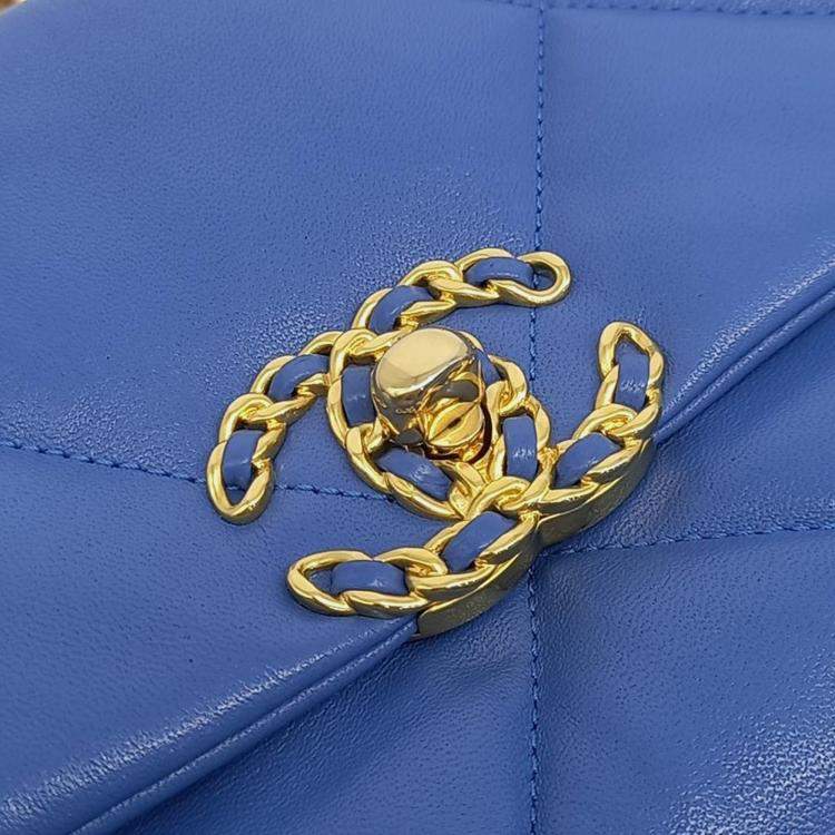 Pre Owned Chanel Blue Leather Chanel 19 Flap Bag Small