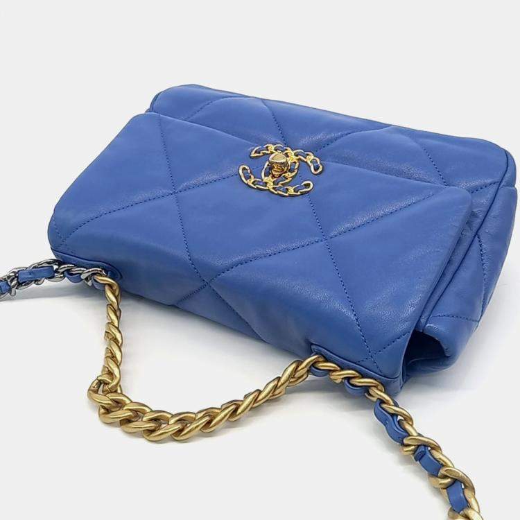Pre Owned Chanel Blue Leather Chanel 19 Flap Bag Small