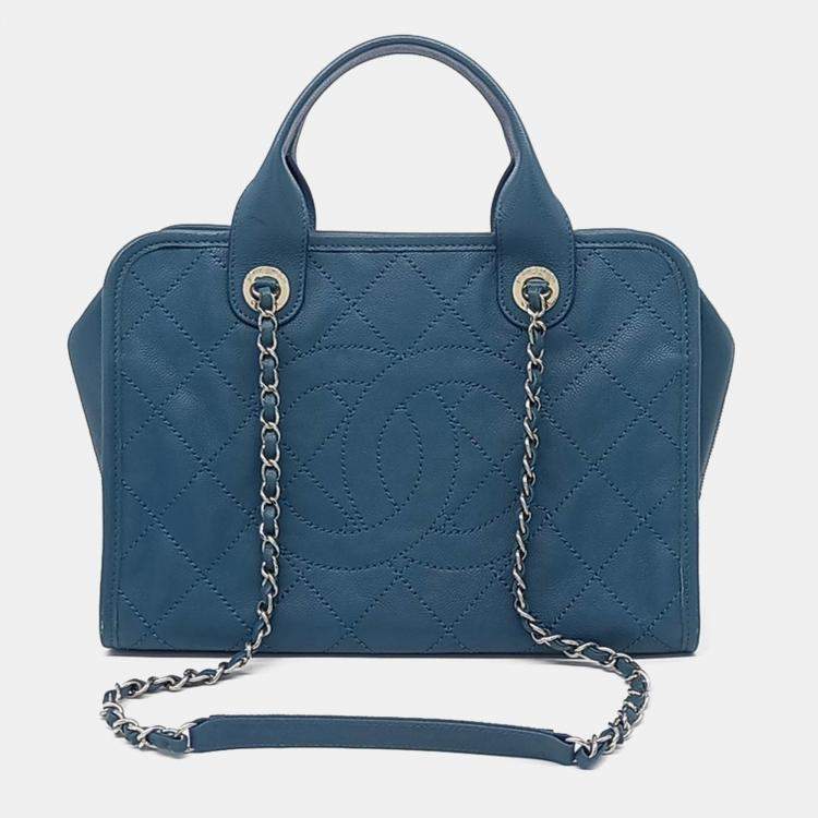 Pre Owned Chanel Caviar Blue Tote and Shoulder Bag