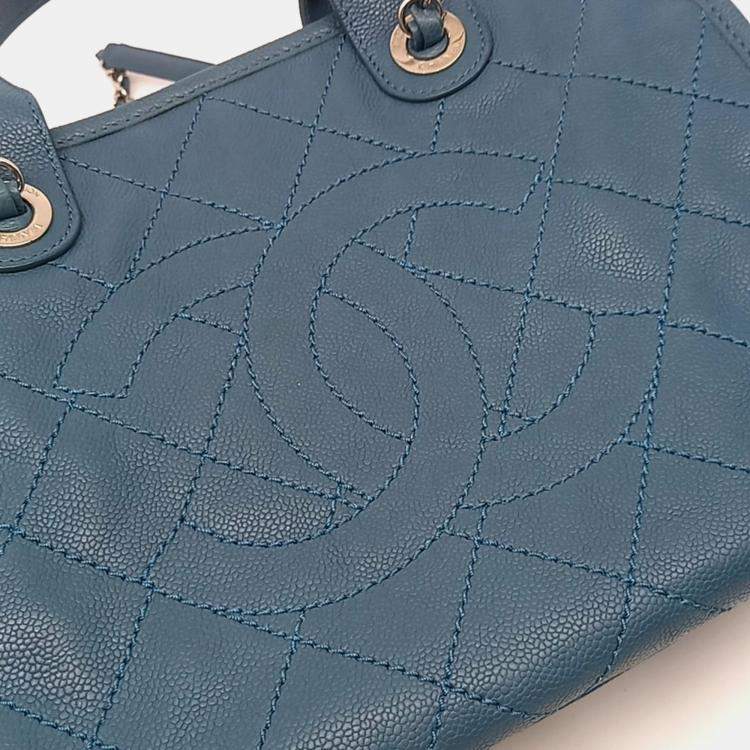 Pre Owned Chanel Caviar Blue Tote and Shoulder Bag