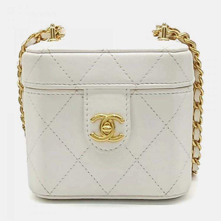 Pre Owned Chanel White Leather Vanity Mini Crossbody Bag
