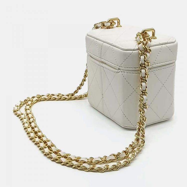 Pre Owned Chanel White Leather Vanity Mini Crossbody Bag