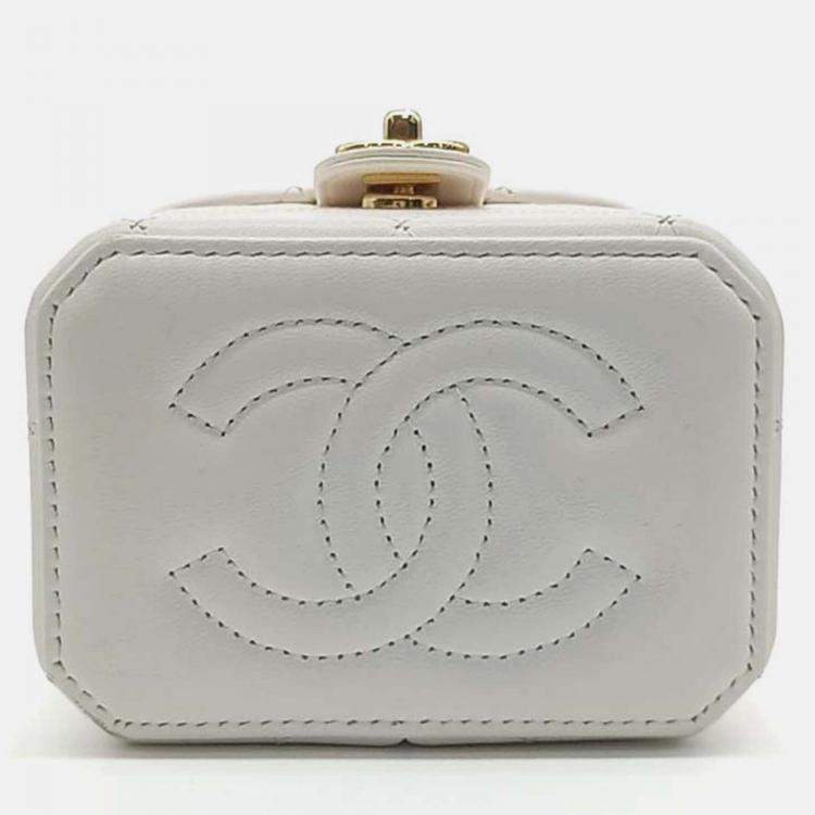 Pre Owned Chanel White Leather Vanity Mini Crossbody Bag