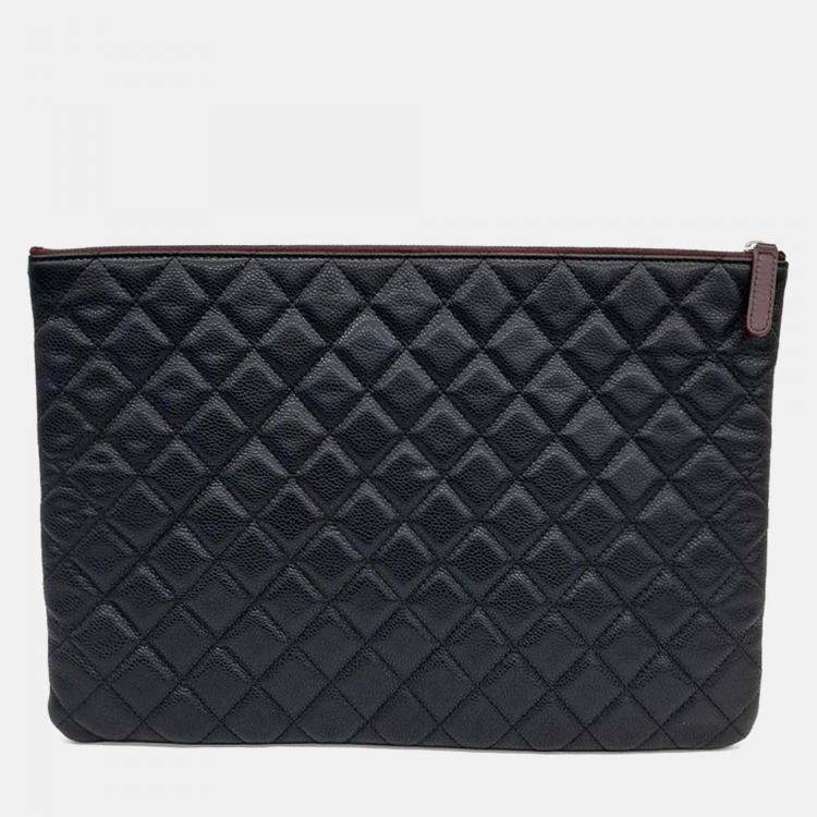 Pre Owned Chanel Black Caviar Leather Clutch Large