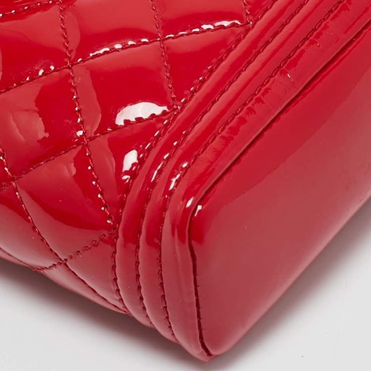 Pre Owned Chanel Red Quilted Patent Leather Boy Phone Holder Pouch 