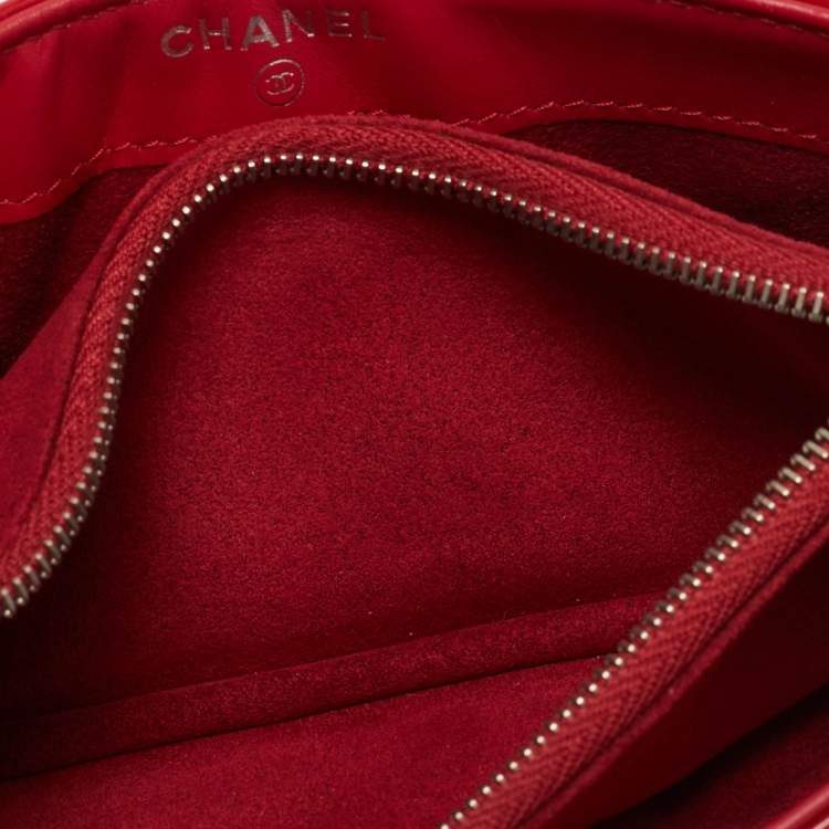 Pre Owned Chanel Red Quilted Patent Leather Boy Phone Holder Pouch 