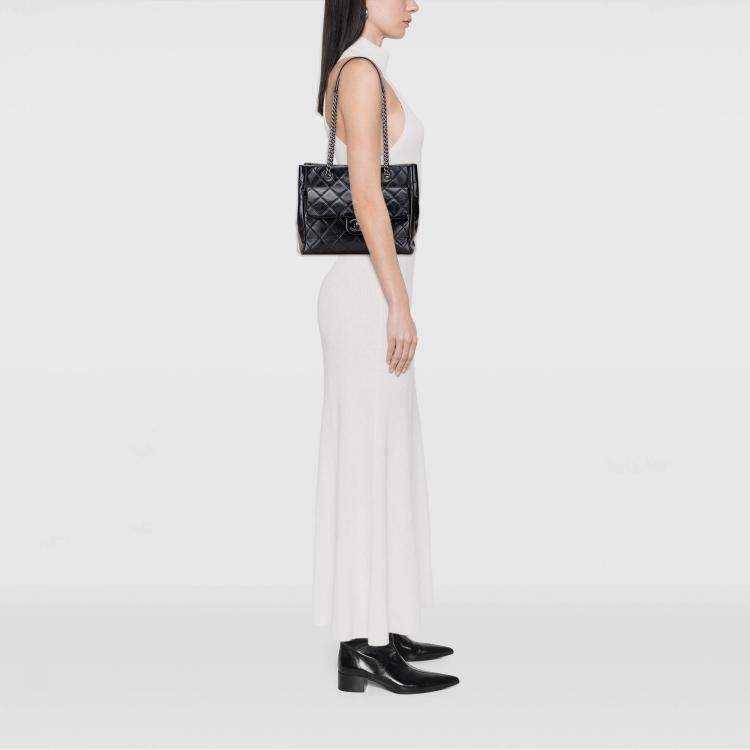 Pre Owned Chanel Black Small Quilted Glazed Calfskin Duo Color Tote