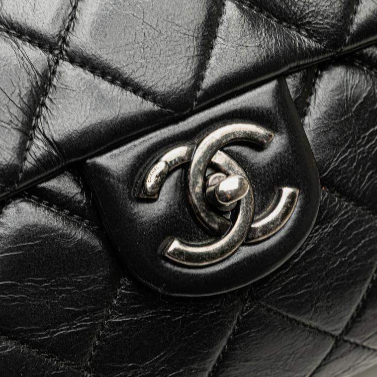 Pre Owned Chanel Black Small Quilted Glazed Calfskin Duo Color Tote