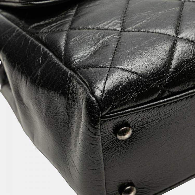 Pre Owned Chanel Black Small Quilted Glazed Calfskin Duo Color Tote