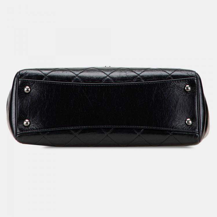 Pre Owned Chanel Black Small Quilted Glazed Calfskin Duo Color Tote
