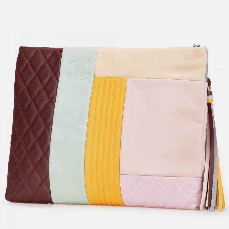 Pre Owned Chanel Multicolor Medium Lambskin Colorblock Patchwork O Case