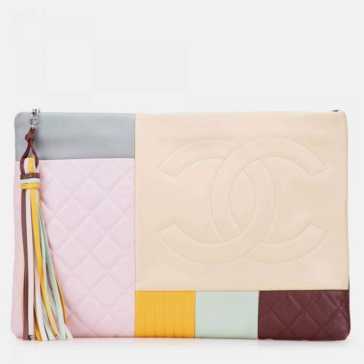 Pre Owned Chanel Multicolor Medium Lambskin Colorblock Patchwork O Case