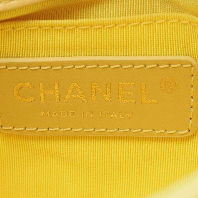Pre Owned Chanel Yellow Quilted Lambskin Side Packs Flap