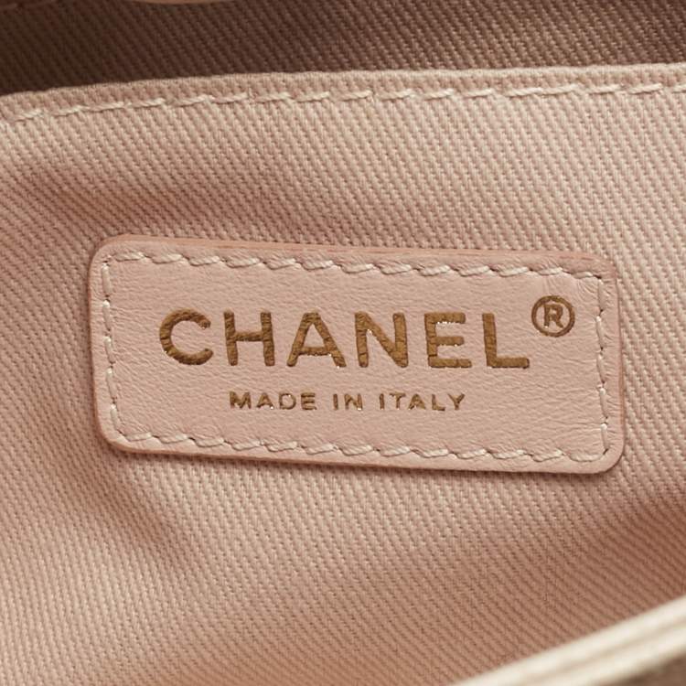 Pre Owned Chanel Light Pink Quilted Aged Leather Coco Pleats Clutch