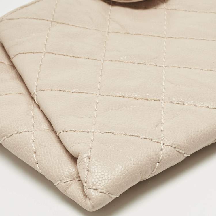 Pre Owned Chanel Light Pink Quilted Aged Leather Coco Pleats Clutch