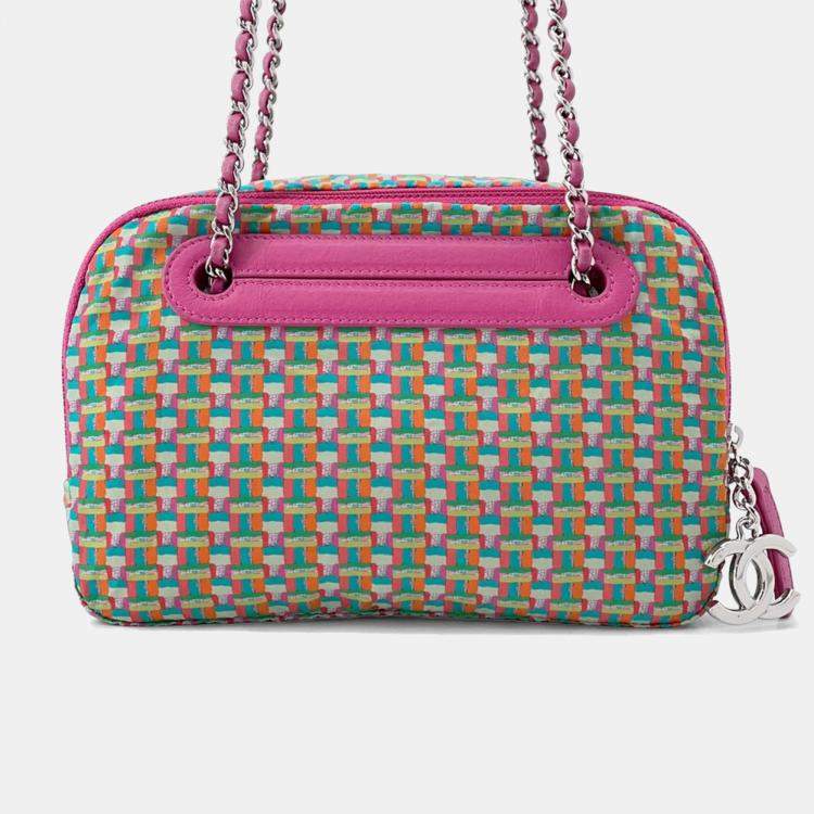 Pre Owned Chanel Cocorain Pink Rubberised Calfskin Chain Shoulder Bag