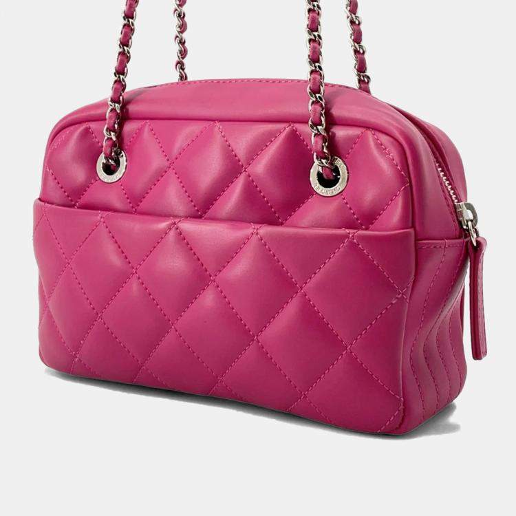 Pre Owned Chanel Cocorain Pink Rubberised Calfskin Chain Shoulder Bag