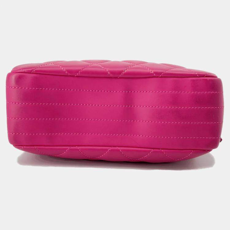 Pre Owned Chanel Cocorain Pink Rubberised Calfskin Chain Shoulder Bag