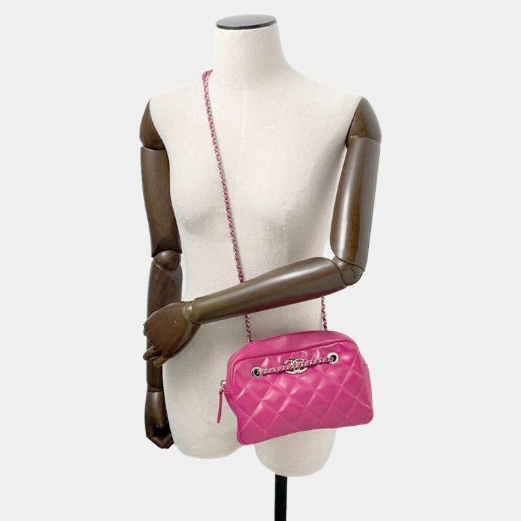 Pre Owned Chanel Cocorain Pink Rubberised Calfskin Chain Shoulder Bag