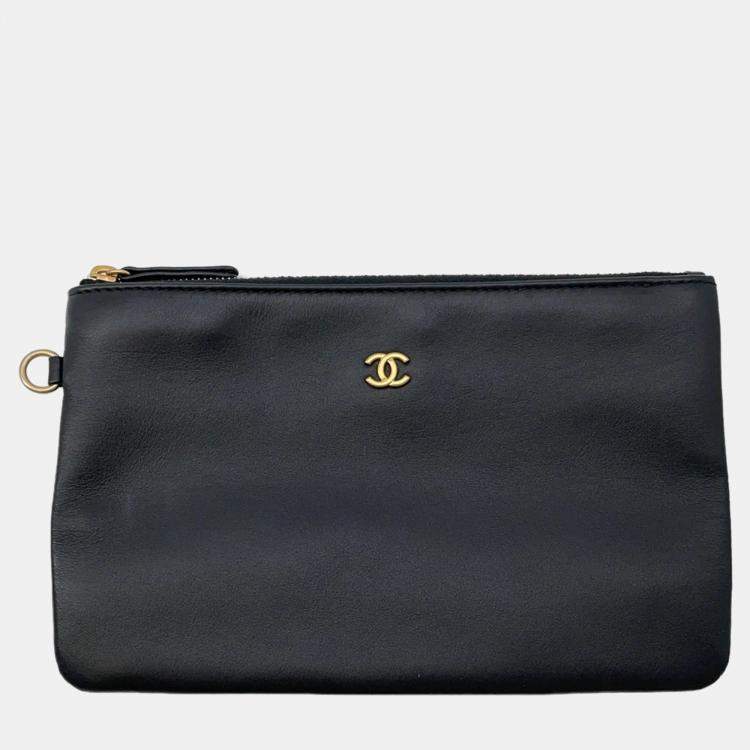 Pre Owned Chanel Deauville Small Black Lambskin Shopping Tote Bag