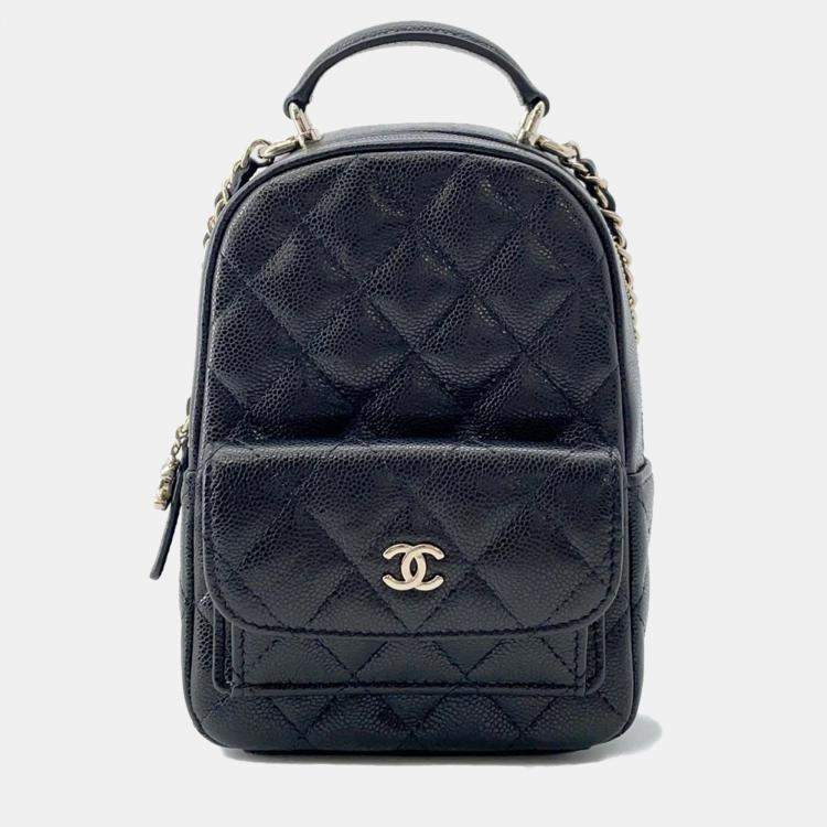 Pre Owned Chanel Matelasse Mini Black Caviar Leather Timeless Classics Backpack
