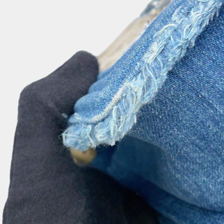 Pre Owned Chanel Boy Patchwork Blue Denim Chain Shoulder Bag