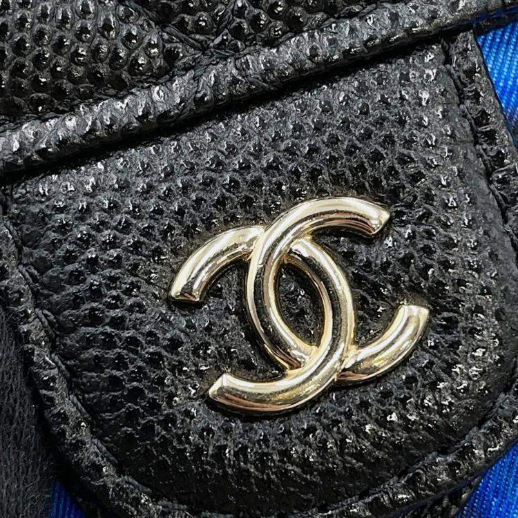 Pre Owned Chanel Eco Matelasse Black Multicolor Caviar Nylon Shoulder Bag