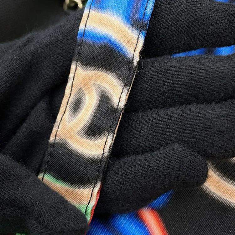 Pre Owned Chanel Eco Matelasse Black Multicolor Caviar Nylon Shoulder Bag