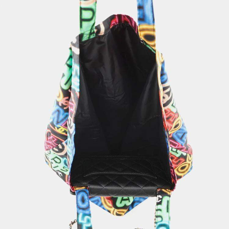 Pre Owned Chanel Eco Matelasse Black Multicolor Caviar Nylon Shoulder Bag