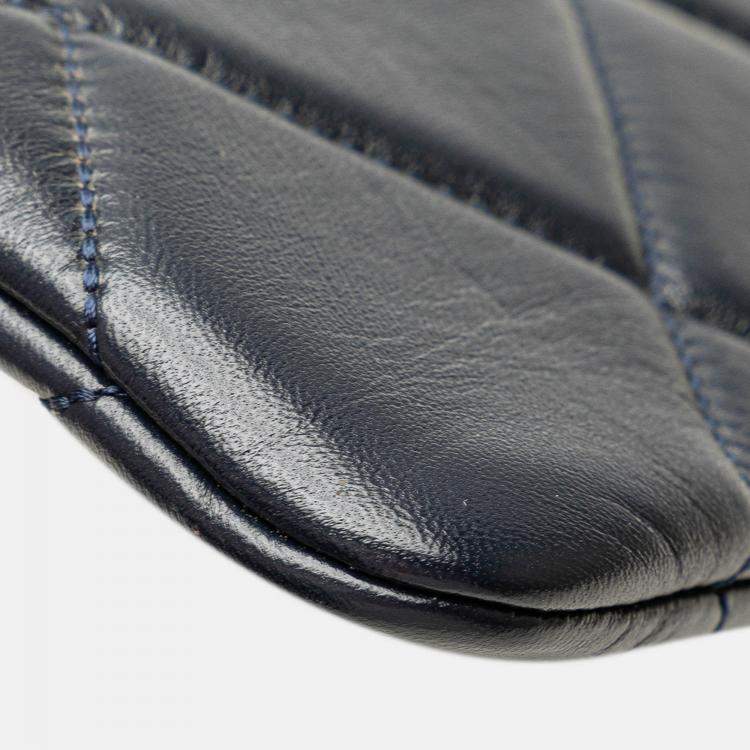 Pre Owned Chanel Navy Blue CC Large Quilted Lambskin O Case Clutch