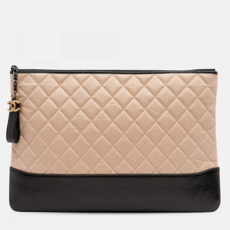 Pre Owned Chanel Beige Large Aged Calfskin Gabrielle O Case Clutch