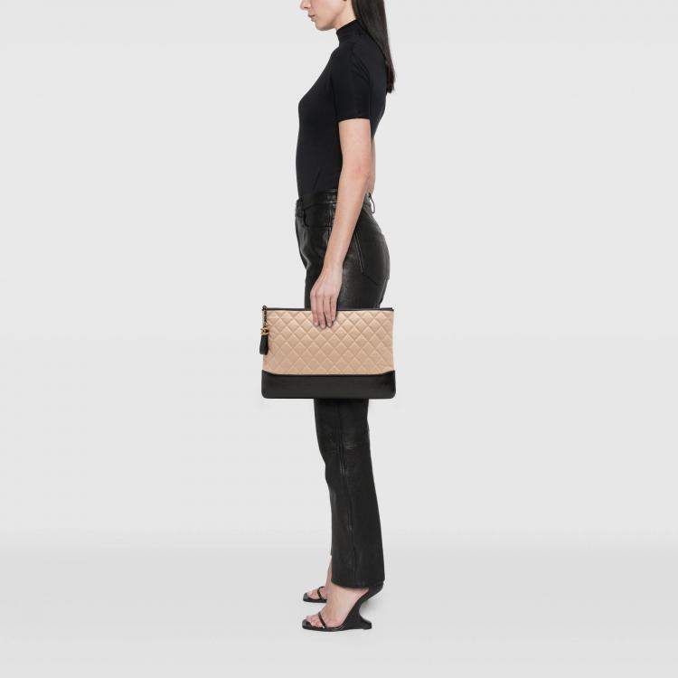 Pre Owned Chanel Beige Large Aged Calfskin Gabrielle O Case Clutch