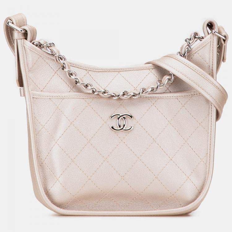 Pre Owned Chanel Gold Metallic Calfskin Quilted Jungle Stroll Hobo