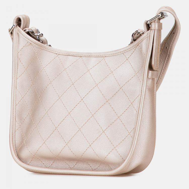 Pre Owned Chanel Gold Metallic Calfskin Quilted Jungle Stroll Hobo