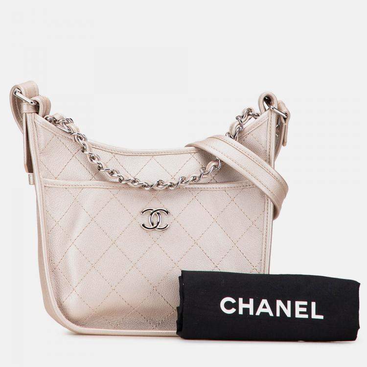 Pre Owned Chanel Gold Metallic Calfskin Quilted Jungle Stroll Hobo