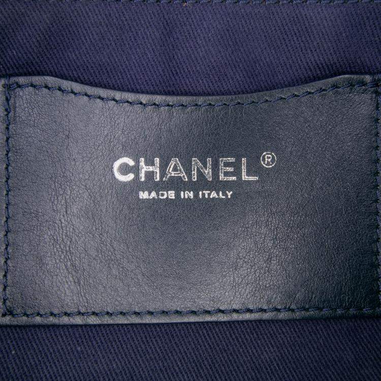 Pre Owned Chanel Blue Large Embroidered Denim Camellia Flap