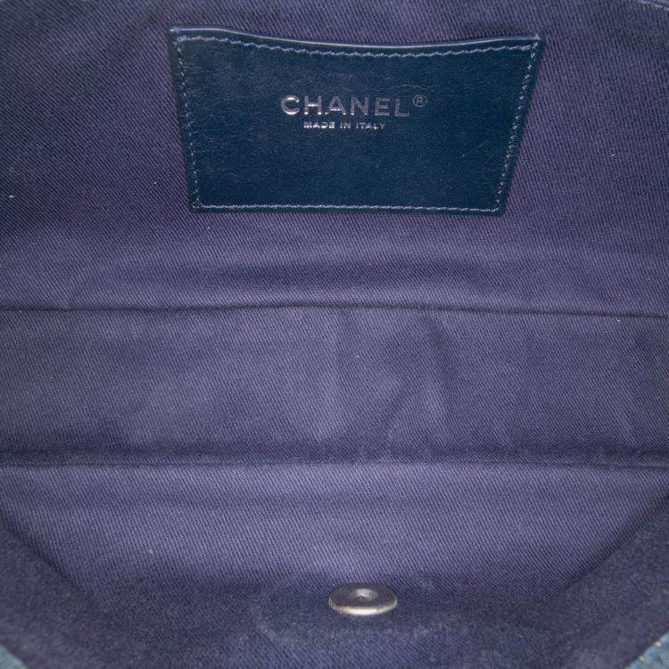 Pre Owned Chanel Blue Large Embroidered Denim Camellia Flap