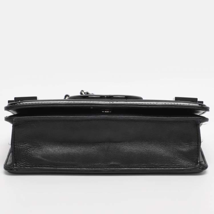 Pre Owned Chanel Black/White Stripe Plexiglass And Patent Leather East/West Boy Brick Flap Bag