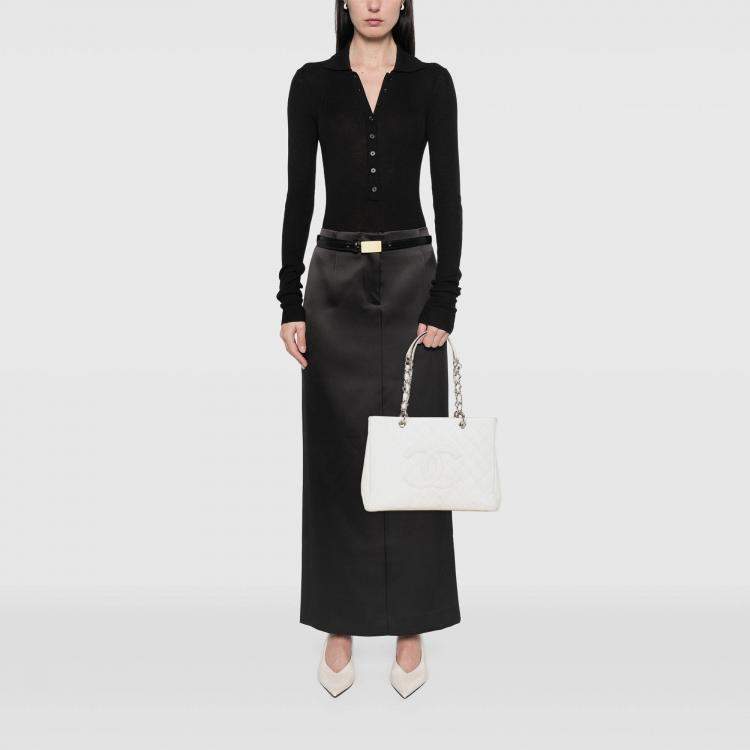 Pre Owned Chanel White Caviar Grand Shopping Tote