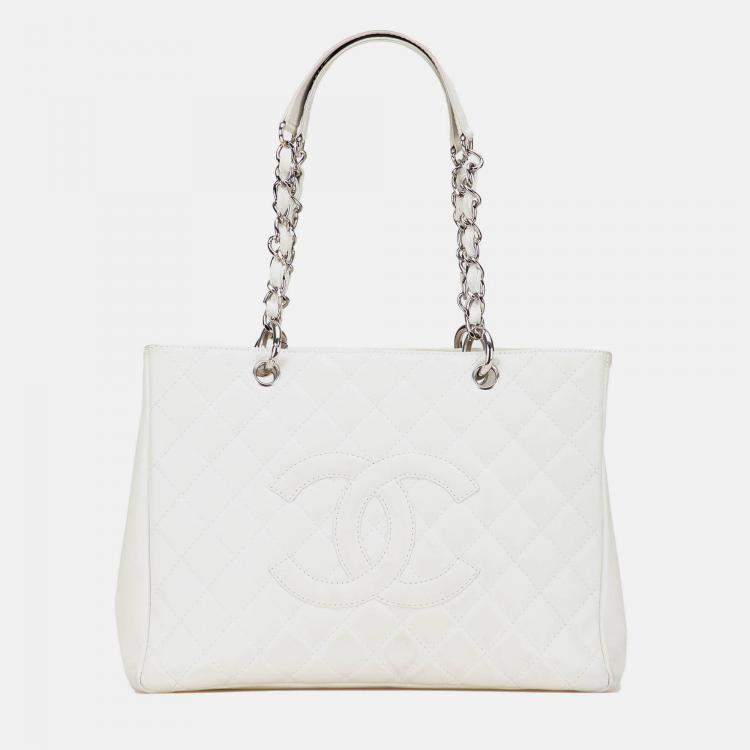 Pre Owned Chanel White Caviar Grand Shopping Tote