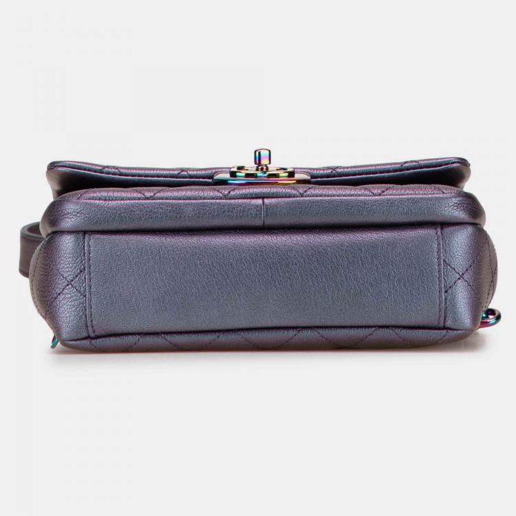 Pre Owned Chanel Purple Small Iridescent Goatskin Double Carry Waist Chain Flap