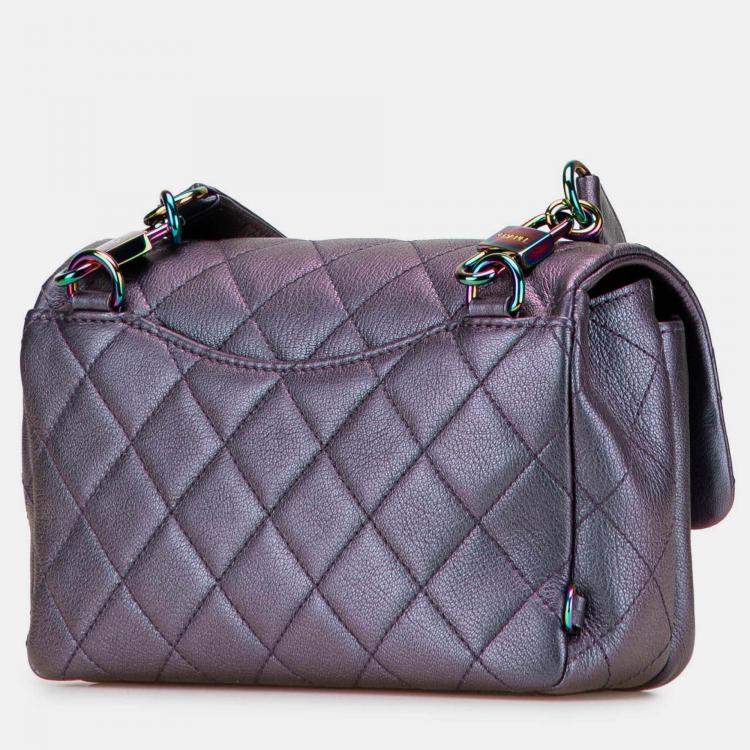 Pre Owned Chanel Purple Small Iridescent Goatskin Double Carry Waist Chain Flap
