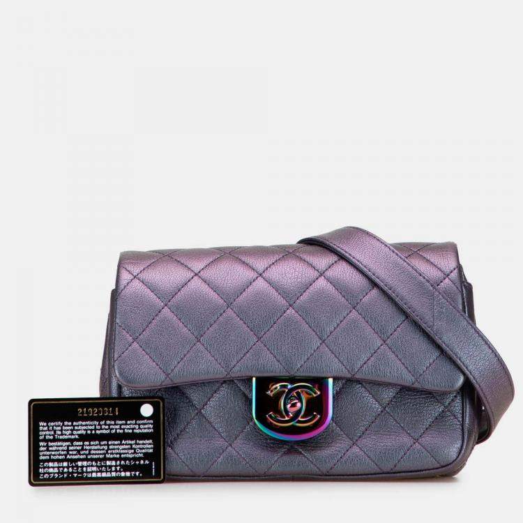 Pre Owned Chanel Purple Small Iridescent Goatskin Double Carry Waist Chain Flap